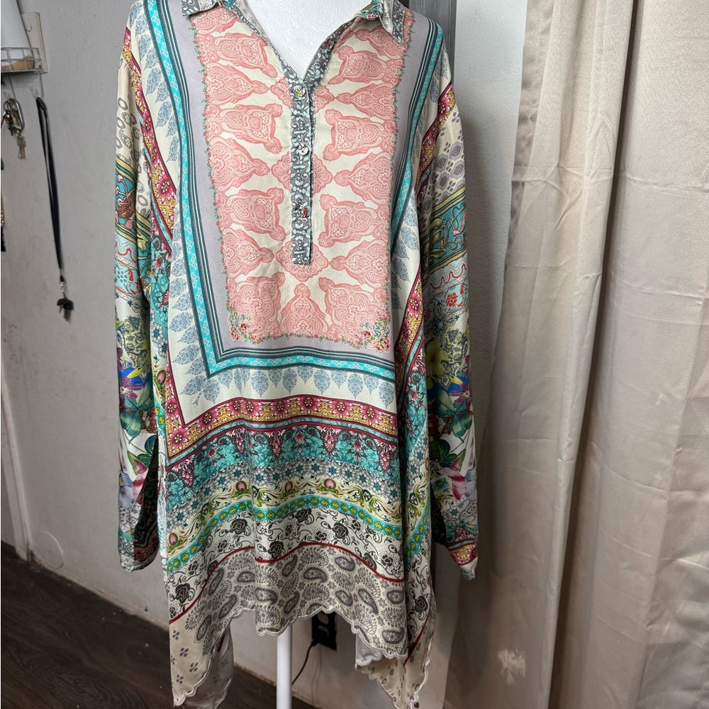 Johnny Was Multicolor Embroidered Top